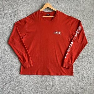 Stussy Men’s Long Sleeve T-Shirt Orange Sz XL Stussy on Sleeve